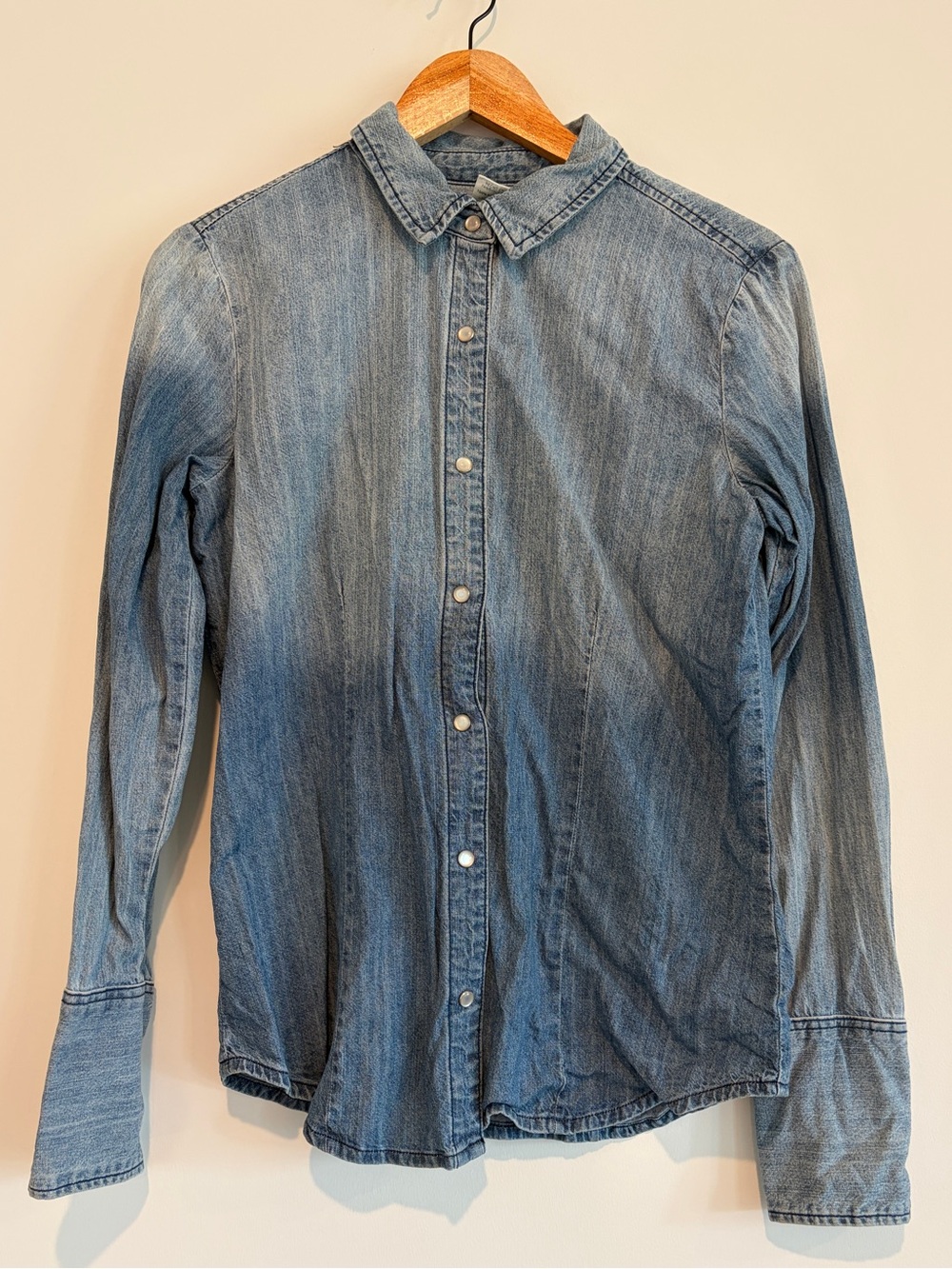 Stetson Dip Dye Ombre Denim Western Snap Button Down Shirt Blue Medium